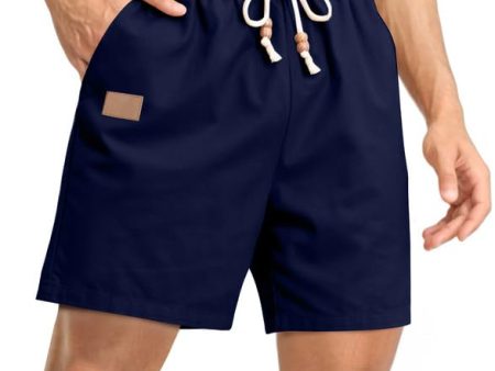 Talla: M - Short Chino de Lino para Hombre con 3 Bolsillos - Algodón - Cintura Elástica, Azul, Talla M Supply