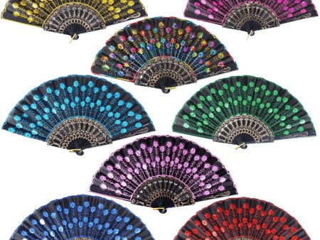 (Falta 1 abanico, incluye 7) Abanicos Boda de Mano Plegables Español Flamenco Baile Negro con Patrones de Colores Distintos para Regalo Recuerdo Mujer Novia Invitados Detalle Boda Fiesta Baile Arte Material Plástico Tela (B) Embalaje Deteriorado Discount