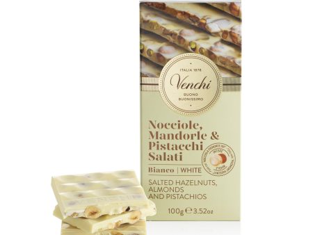 Venchi Tableta de Chocolate Blanco con Frutos Secos Salados, 100 g - Sin Gluten Embalaje Deteriorado Sale