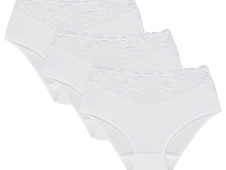 (Falta 1 braguita, incluye 2) Pack de Braguitas Clásicas con Encaje para Mujer - Talla XL, Blanco Embalaje Deteriorado Hot on Sale