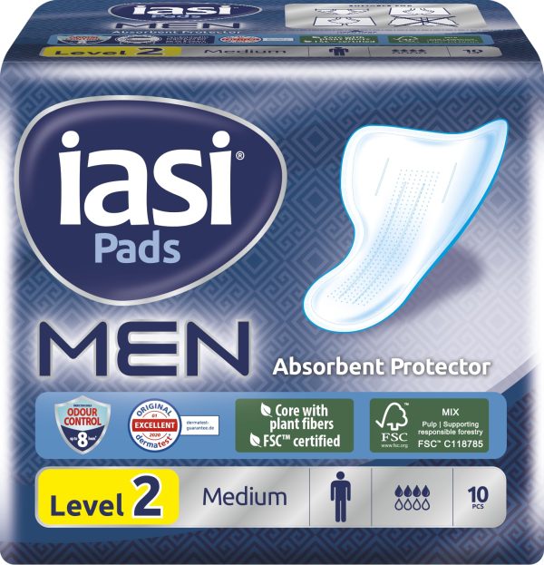 IASI MEN Medium Level 2, Escudos Absorbentes para pérdidas urinarias masculinas leves, 10 unidades, con núcleo ultraabsorbente y alas adhesivas Embalaje Deteriorado Online Hot Sale