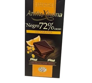 Antiu Xixona Chocolate Negro 72% Cacao con Naranja - Sabor Intenso y Sin Gluten - Tableta de 100g Embalaje Deteriorado Online now