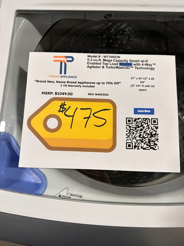 NEW LG SMART TOP LOAD WASHER with 4-WAY AGITATOR MODEL: WT7405CW  WAS13216 Hot on Sale