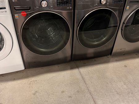 BEAUTIFUL BLACK STEEL STACKABLE LG WASHER DRYER LAUNDRY SET - WAS13214 DRY12490 Cheap